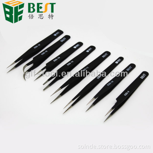 curved straight slant fine pointed tweezer supplier for mobile phone/laptop/computer repair